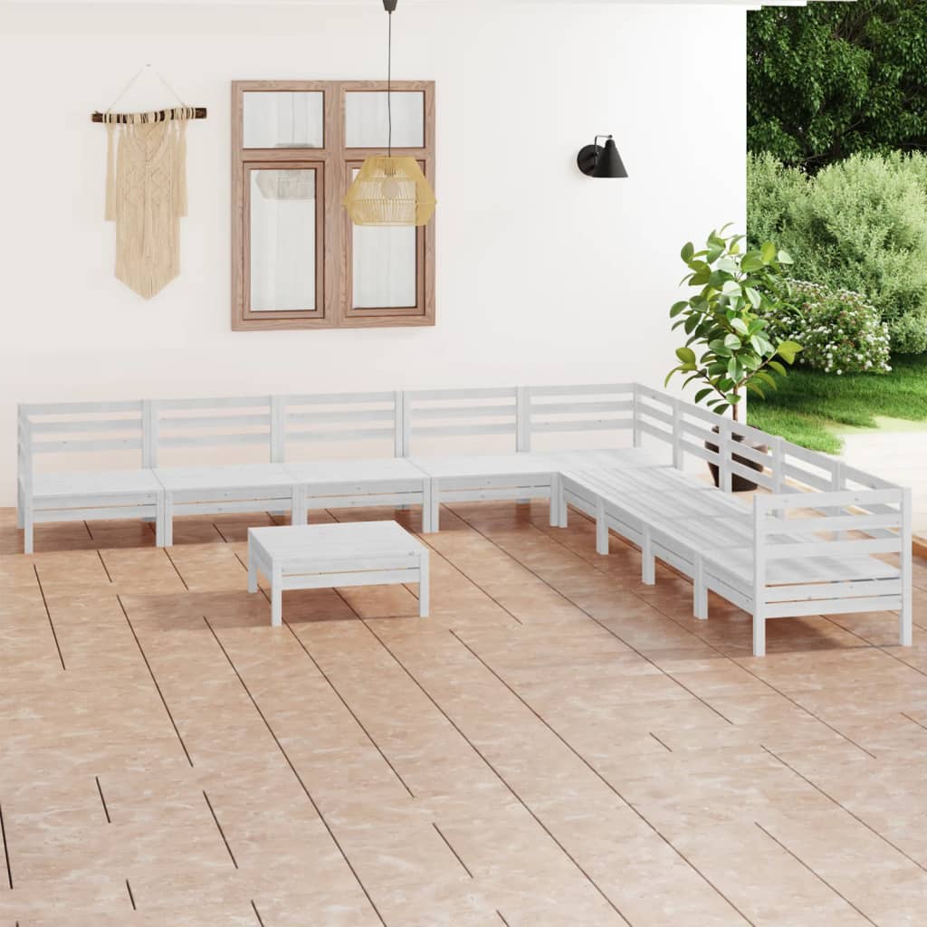 10-tlg. Garten-Lounge-Set Massivholz Kiefer Weiss